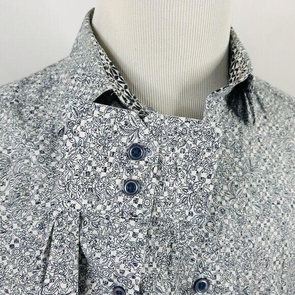 Robert Graham Large Classic Fit Flip Cuff Shirt Floral Blue White 100% Cotton - Picture 4 of 5